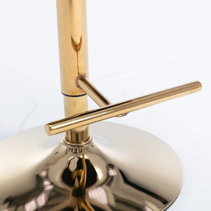 2x Height Adjustable Swivel Bar Stool Velvet Studs Barstool with Footrest and Golden Base- Beige - Cosy Abode
