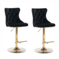 2x Height Adjustable Swivel Bar Stool Velvet Studs Barstool with Footrest and Golden Base- Black - Cosy Abode