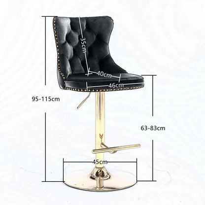 2x Height Adjustable Swivel Bar Stool Velvet Studs Barstool with Footrest and Golden Base- Grey - Cosy Abode