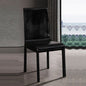 2x Steel Frame Black Leatherette Medium High Backrest Dining Chairs with Wooden legs - Cosy Abode