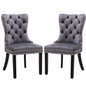 2x Velvet Dining Chairs Upholstered Tufted Kithcen Chair with Solid Wood Legs Stud Trim and Ring-Gray - Cosy Abode