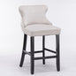 2x Velvet Upholstered Button Tufted Bar Stools with Wood Legs and Studs-Beige - Cosy Abode