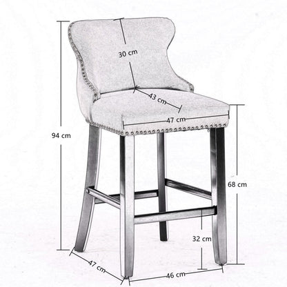 2x Velvet Upholstered Button Tufted Bar Stools with Wood Legs and Studs-Beige - Cosy Abode