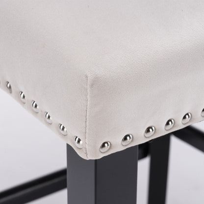 2x Velvet Upholstered Button Tufted Bar Stools with Wood Legs and Studs-Beige - Cosy Abode