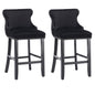 2x Velvet Upholstered Button Tufted Bar Stools with Wood Legs and Studs-Black - Cosy Abode