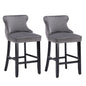 2x Velvet Upholstered Button Tufted Bar Stools with Wood Legs and Studs-Grey - Cosy Abode