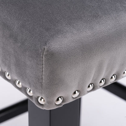 2x Velvet Upholstered Button Tufted Bar Stools with Wood Legs and Studs-Grey - Cosy Abode