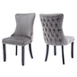 2x Velvet Upholstered Dining Chairs Tufted Wingback Side Chair with Studs Trim Solid Wood Legs for Kitchen - Cosy Abode