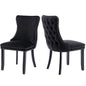 2x Velvet Upholstered Dining Chairs Tufted Wingback Side Chair with Studs Trim Solid Wood Legs for Kitchen - Cosy Abode