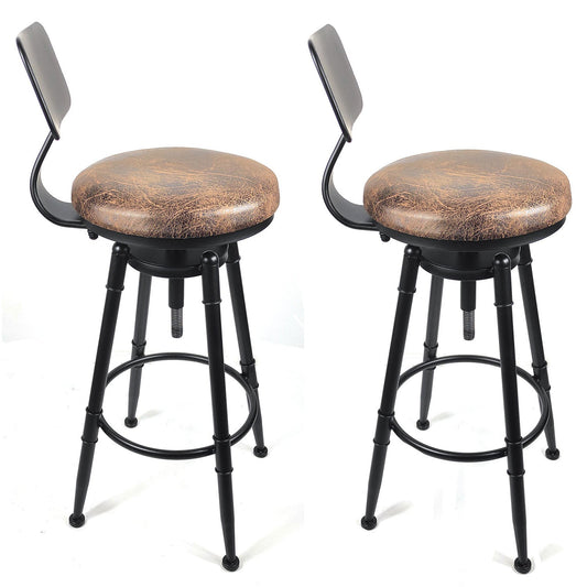 2x Vintage Industrial Rustic Bar Stool Kitchen Stool Swivel Chair Counter Height - Cosy Abode