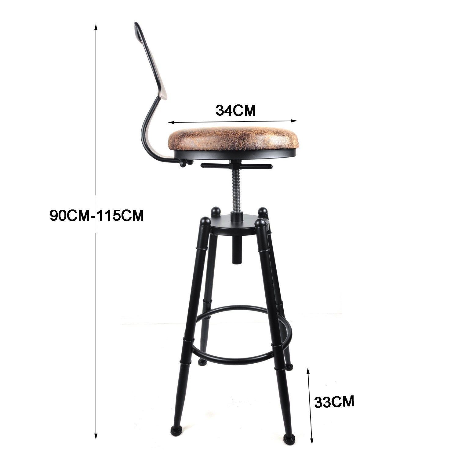 2x Vintage Industrial Rustic Bar Stool Kitchen Stool Swivel Chair Counter Height - Cosy Abode