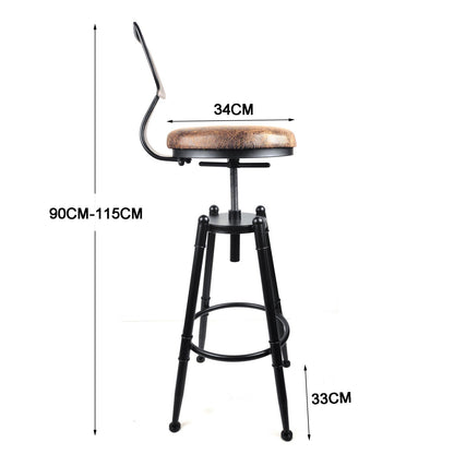 2x Vintage Industrial Rustic Bar Stool Kitchen Stool Swivel Chair Counter Height - Cosy Abode