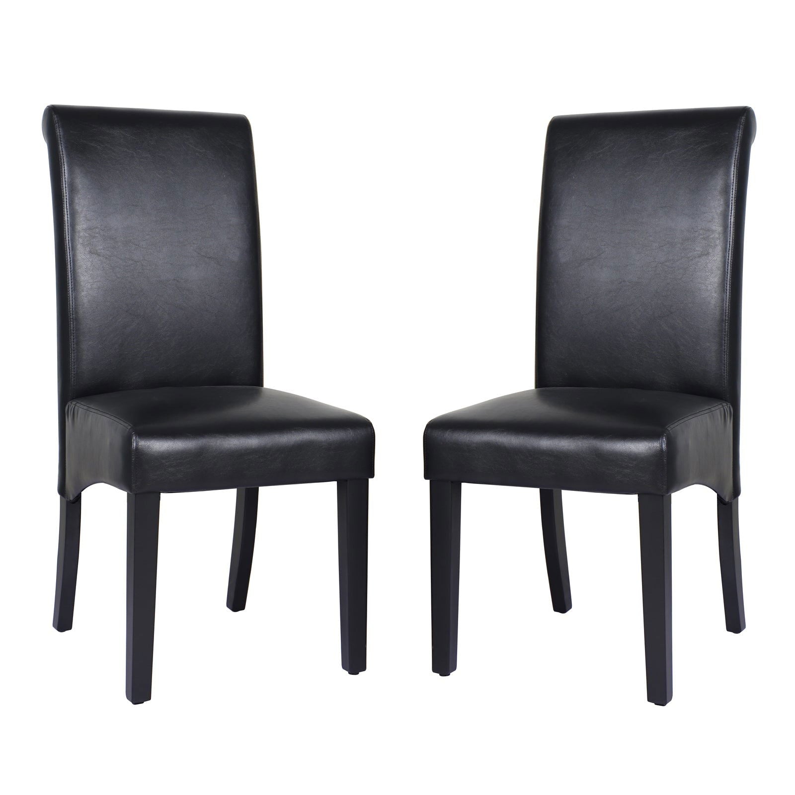 2x Wooden Frame Black Leatherette Dining Chairs with Solid Pine Legs - Cosy Abode