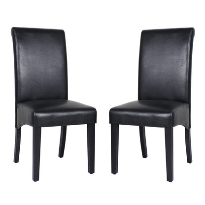 2x Wooden Frame Black Leatherette Dining Chairs with Solid Pine Legs - Cosy Abode