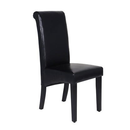 2x Wooden Frame Black Leatherette Dining Chairs with Solid Pine Legs - Cosy Abode