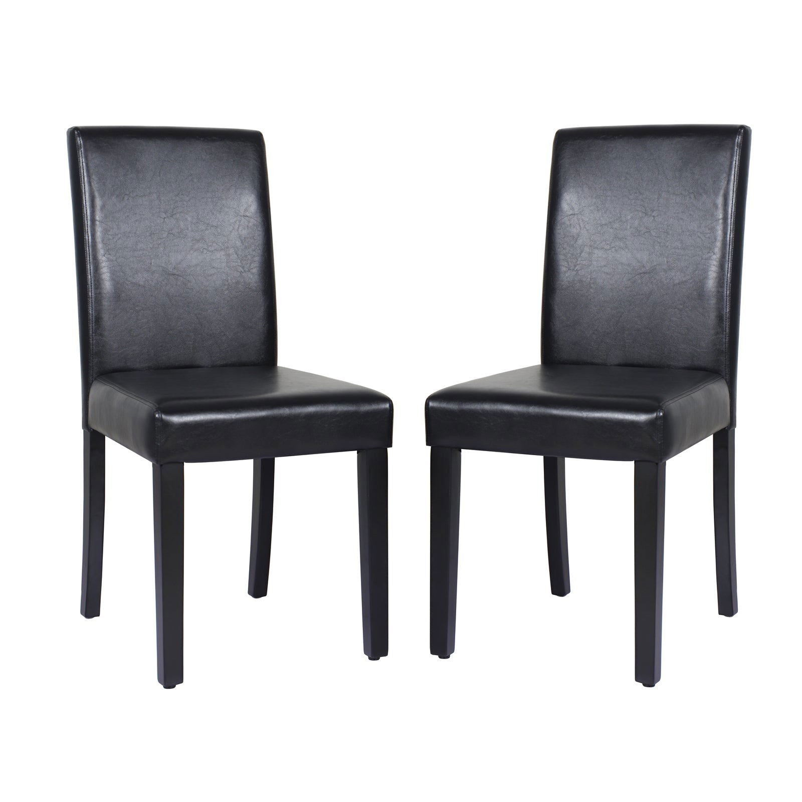 2x Wooden Frame Black Leatherette Dining Chairs with Solid Pine Legs - Cosy Abode