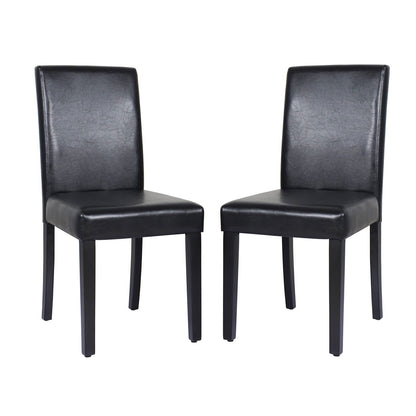 2x Wooden Frame Black Leatherette Dining Chairs with Solid Pine Legs - Cosy Abode