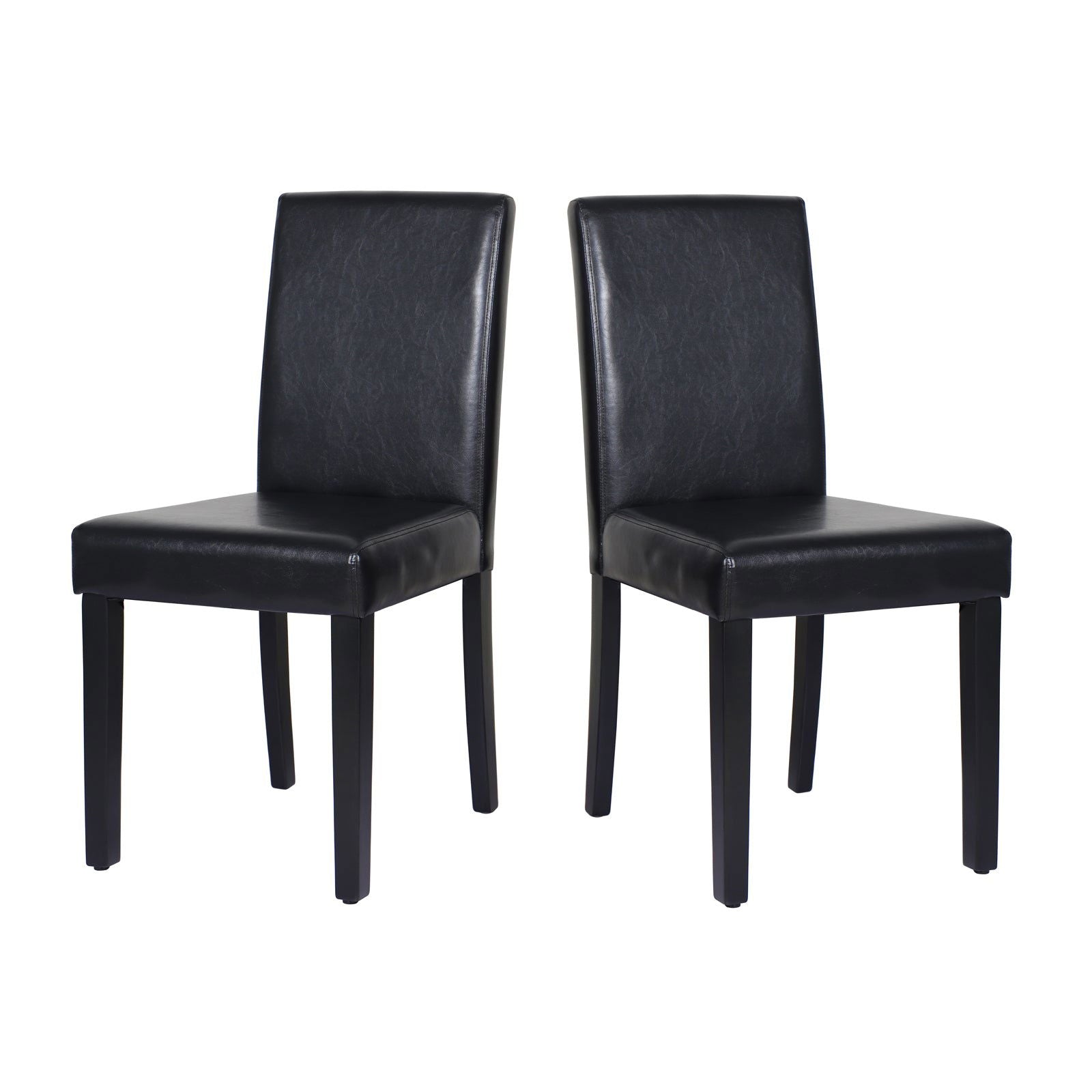 2x Wooden Frame Black Leatherette Dining Chairs with Solid Pine Legs - Cosy Abode