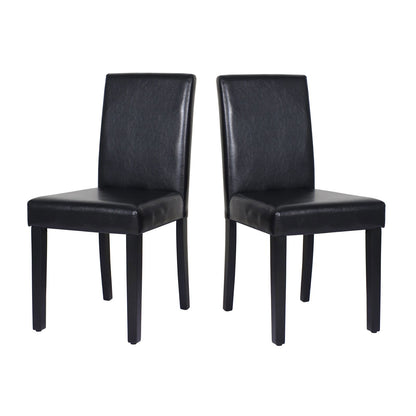 2x Wooden Frame Black Leatherette Dining Chairs with Solid Pine Legs - Cosy Abode