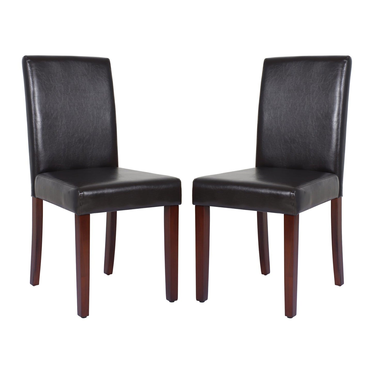 2x Wooden Frame Brown Leatherette Dining Chairs with Solid Pine Legs - Cosy Abode