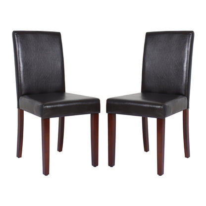 2x Wooden Frame Brown Leatherette Dining Chairs with Solid Pine Legs - Cosy Abode