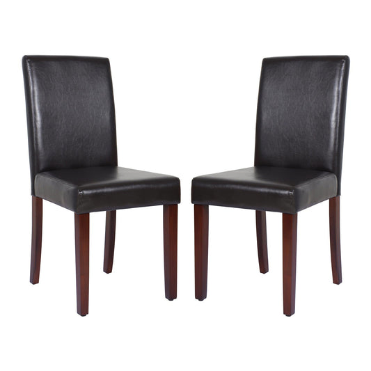 2x Wooden Frame Brown Leatherette Dining Chairs with Solid Pine Legs - Cosy Abode