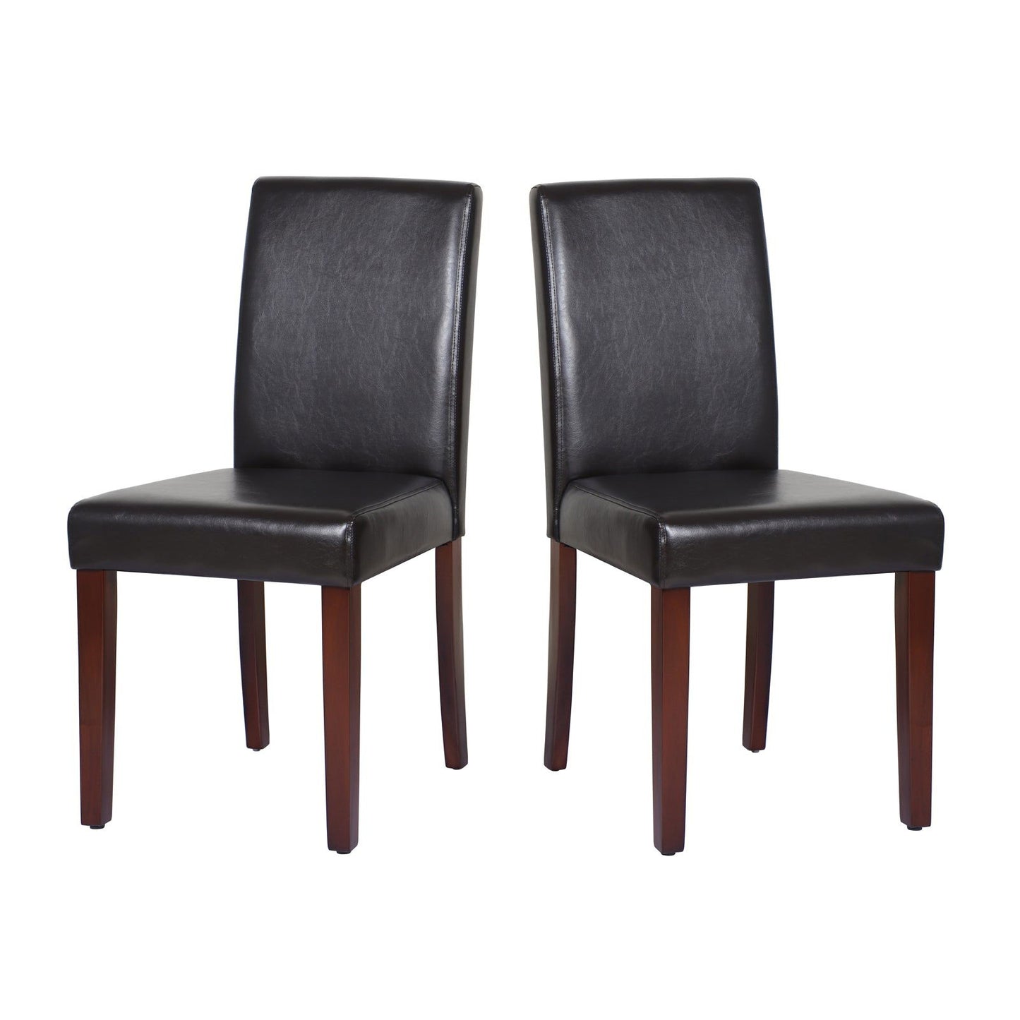 2x Wooden Frame Brown Leatherette Dining Chairs with Solid Pine Legs - Cosy Abode
