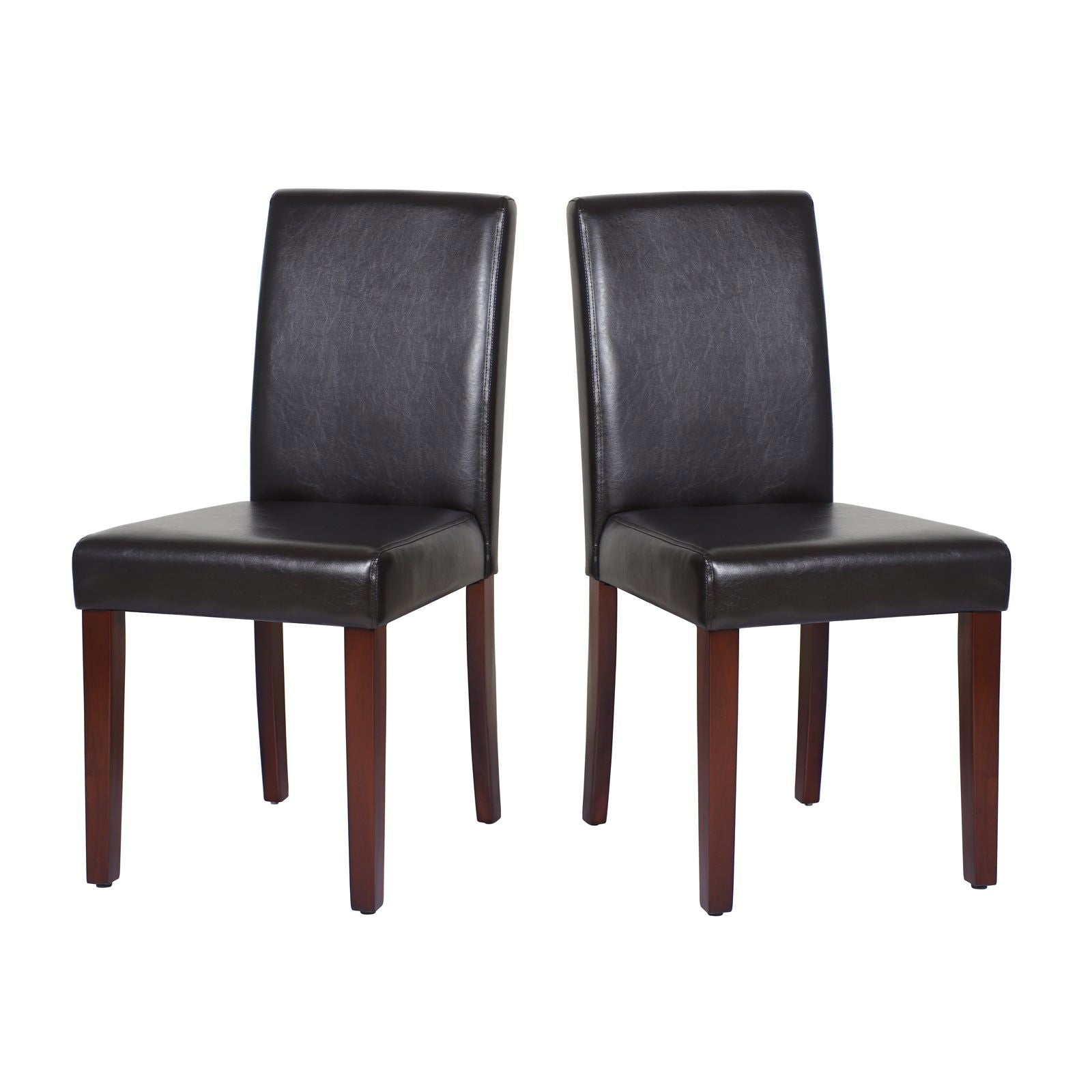 2x Wooden Frame Brown Leatherette Dining Chairs with Solid Pine Legs - Cosy Abode