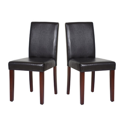 2x Wooden Frame Brown Leatherette Dining Chairs with Solid Pine Legs - Cosy Abode