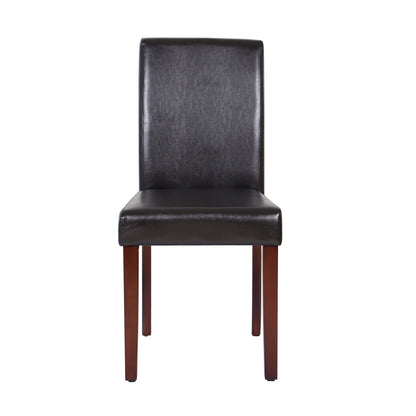 2x Wooden Frame Brown Leatherette Dining Chairs with Solid Pine Legs - Cosy Abode