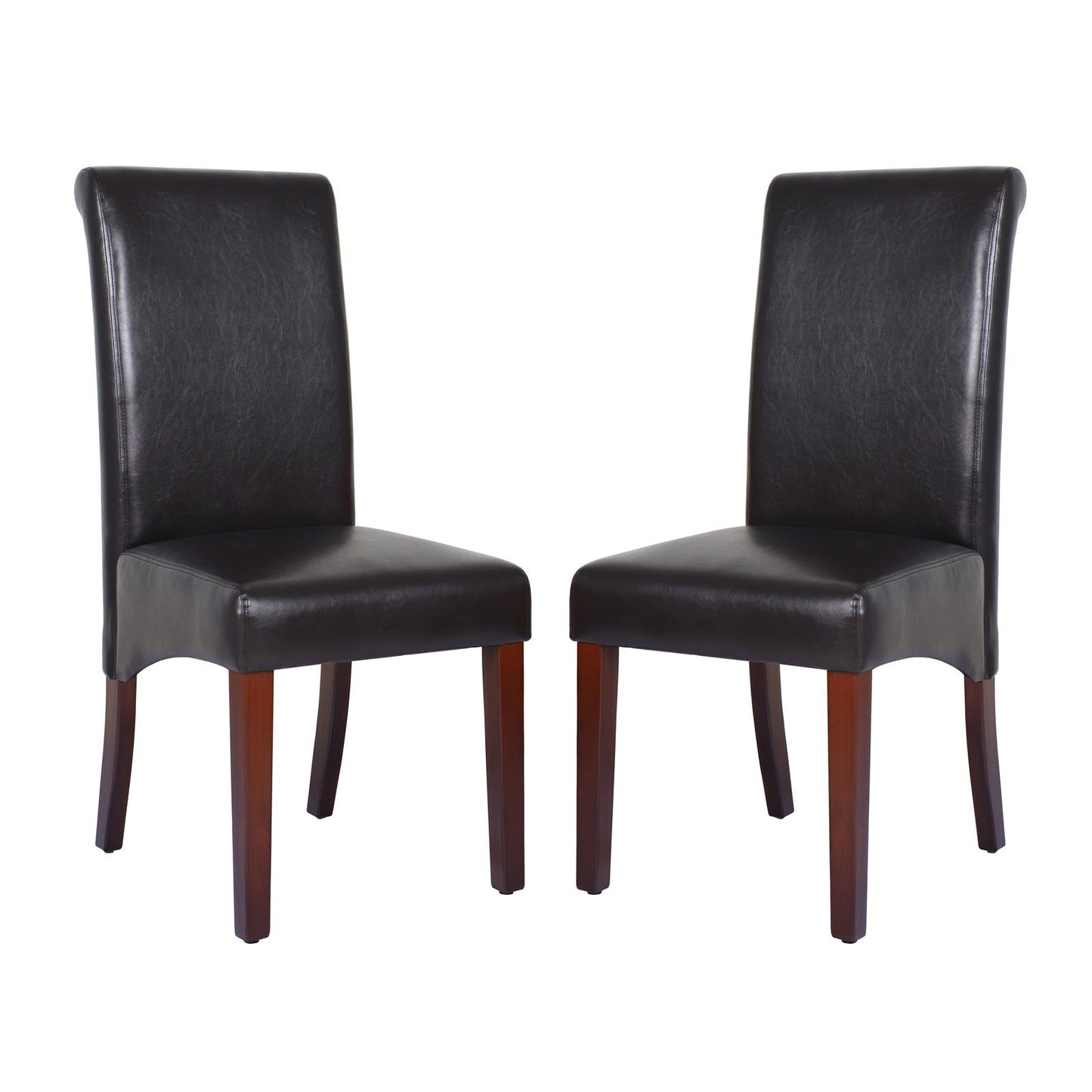 2x Wooden Frame Brown Leatherette Dining Chairs with Solid Pine Legs - Cosy Abode