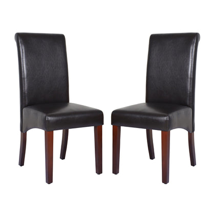 2x Wooden Frame Brown Leatherette Dining Chairs with Solid Pine Legs - Cosy Abode