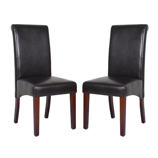 2x Wooden Frame Brown Leatherette Dining Chairs with Solid Pine Legs - Cosy Abode