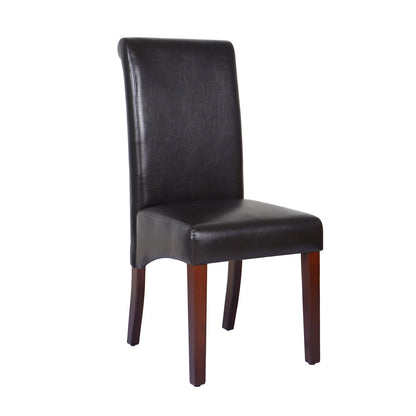 2x Wooden Frame Brown Leatherette Dining Chairs with Solid Pine Legs - Cosy Abode