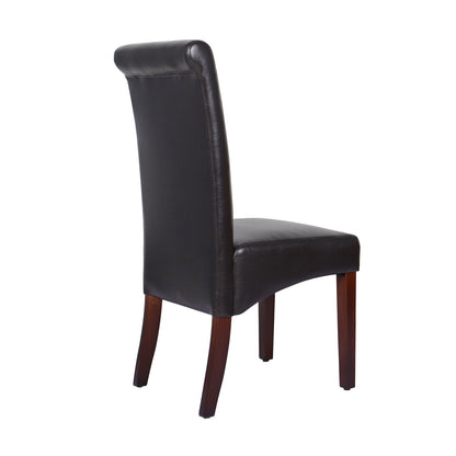 2x Wooden Frame Brown Leatherette Dining Chairs with Solid Pine Legs - Cosy Abode
