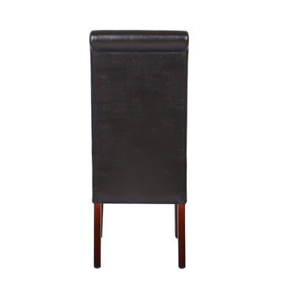 2x Wooden Frame Brown Leatherette Dining Chairs with Solid Pine Legs - Cosy Abode