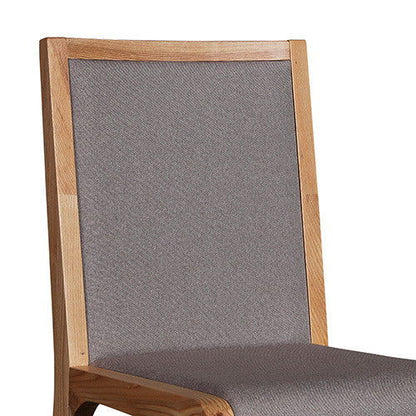 2x Wooden Frame Leatherette In Gray Fabric Dining Chairs with Wooden Legs - Cosy Abode