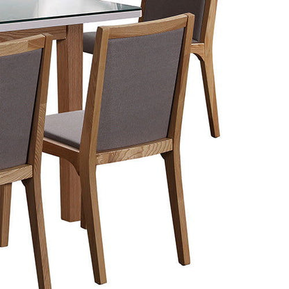 2x Wooden Frame Leatherette In Gray Fabric Dining Chairs with Wooden Legs - Cosy Abode