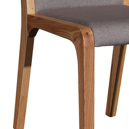 2x Wooden Frame Leatherette In Gray Fabric Dining Chairs with Wooden Legs - Cosy Abode