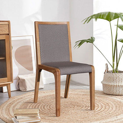 2x Wooden Frame Leatherette In Gray Fabric Dining Chairs with Wooden Legs - Cosy Abode