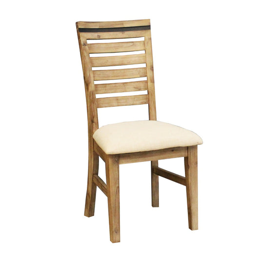 2x Wooden Frame Leatherette Solid Wood Acacia Dining Chairs in Silver Brush Colour - Cosy Abode