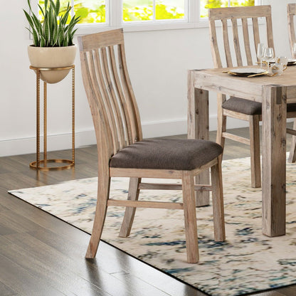 2x Wooden Frame Leatherette in Solid Acacia Wood & Veneer Dining Chairs in Oak Colour - Cosy Abode