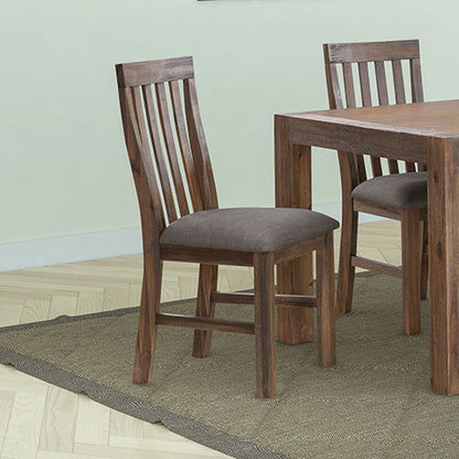 2x Wooden Frame Leatherette in Solid Wood Acacia & Veneer Dining Chairs in Chocolate Colour - Cosy Abode