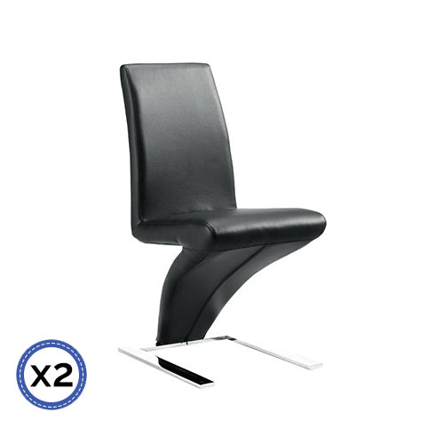 2x Z Shape Black Leatherette Dining Chairs with Stainless Base - Cosy Abode