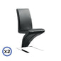 2x Z Shape Black Leatherette Dining Chairs with Stainless Base - Cosy Abode