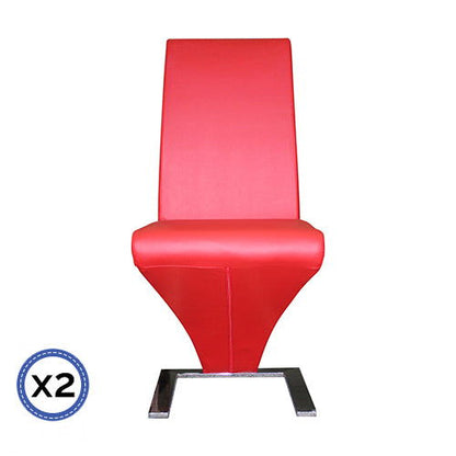 2x Z Shape Red Leatherette Dining Chairs with Stainless Base - Cosy Abode