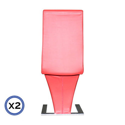 2x Z Shape Red Leatherette Dining Chairs with Stainless Base - Cosy Abode