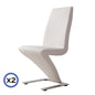 2x Z Shape White Leatherette Dining Chairs with Stainless Base - Cosy Abode