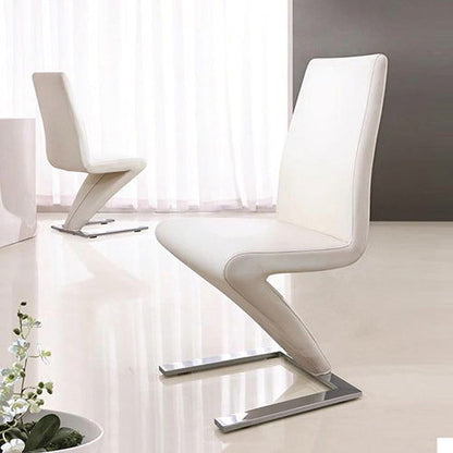 2x Z Shape White Leatherette Dining Chairs with Stainless Base - Cosy Abode