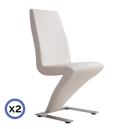 2x Z Shape White Leatherette Dining Chairs with Stainless Base - Cosy Abode